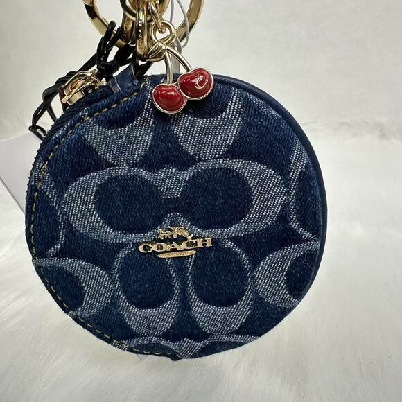 Coach Circular Coin Pouch Bag Charm In Signature Gold/Denim/Natural NWT CZ256 - Picture 4 of 10